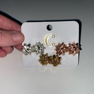 Bow earrings set of 3. Silver, rose gold and gold